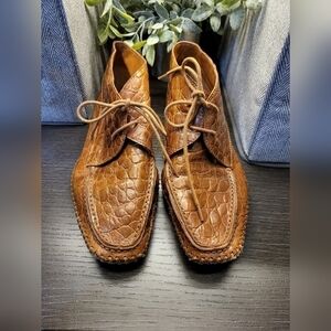 Joan & David Leather Cognac bootie with Croc print vintage